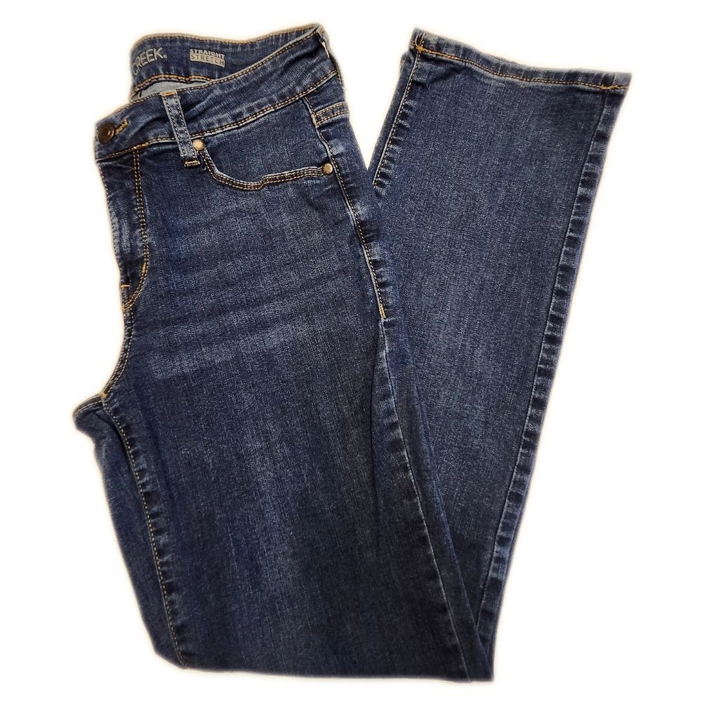 Falls Creek Straight Stretch Mid Rise Medium Blue Wash Jeans, 8